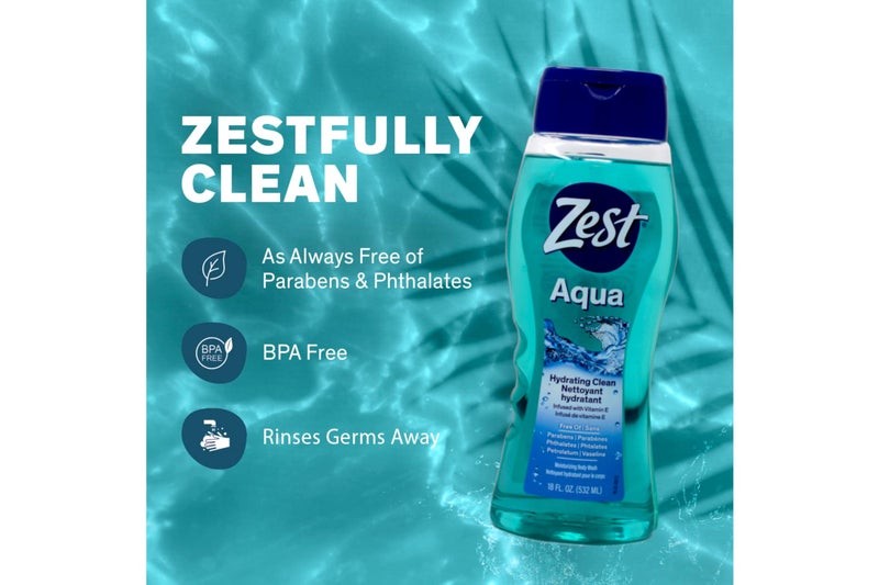 Zest غسول الجسم المرطب زست - أكوا - غسول مرطب للجنسين - صابون استحمام مع فيتامين E - تركيبة لطيفة خالية من البارابين - 18 أونصة - Image 4